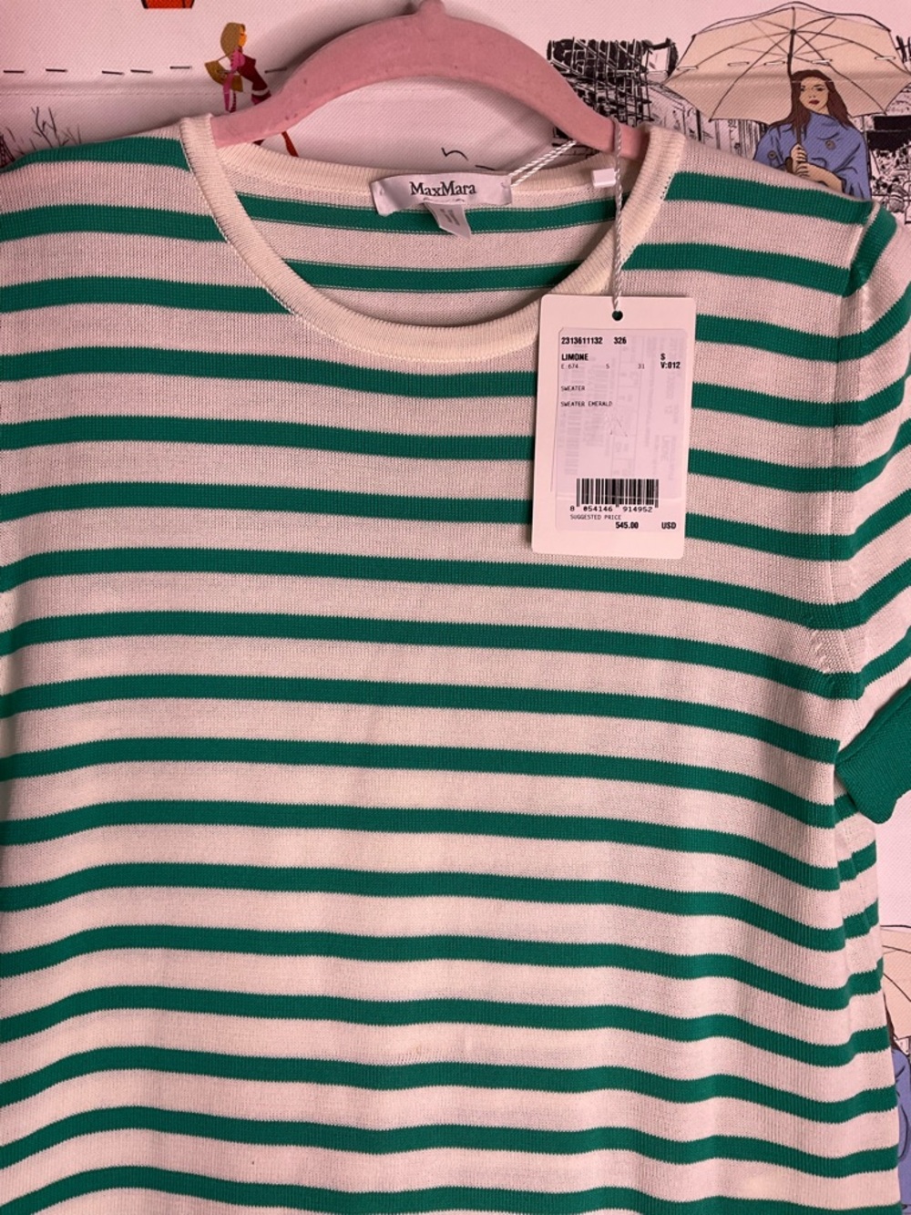 MaxMara Kids Green & White Striped Short Sleeve Tee - Picture 2 of 4